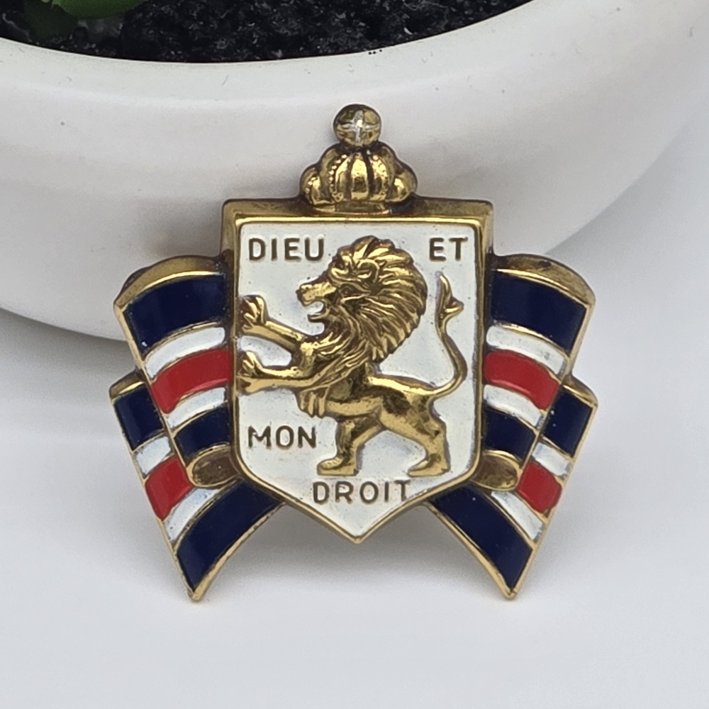 STUNNING VINTAGE ESTATE WWII BRITISH WAR DIEU ET MON DROIT 1 5/8" BROOCH!